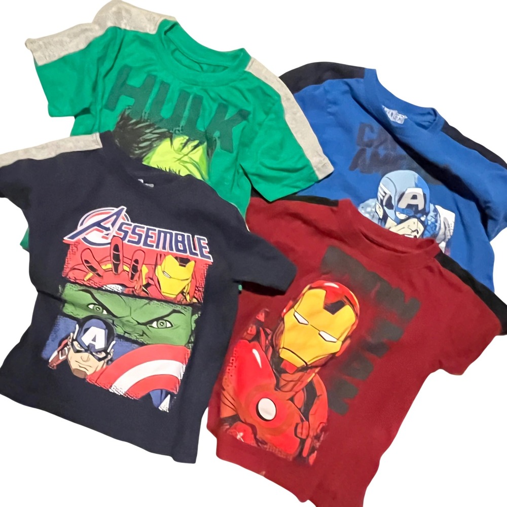 Marvel Avengers Boys Graphic T-Shirt Bundle Size 5 Iron Man Hulk Captain America